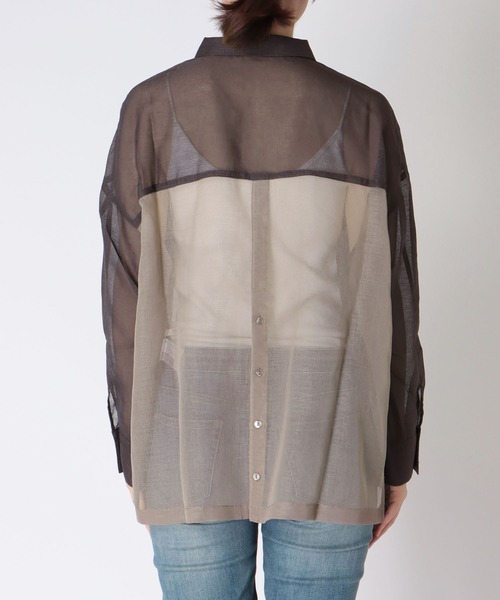 Jines（ジネス）の「シアーリネンライクシャツ（シャツ/ブラウス・レディース・ブラウン/ホワイト/チャコールグレー・38）」の13枚目の写真