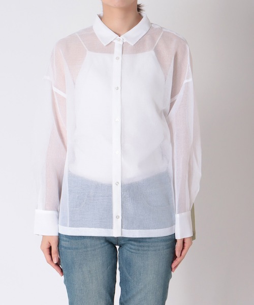 Jines（ジネス）の「シアーリネンライクシャツ（シャツ/ブラウス・レディース・ブラウン/ホワイト/チャコールグレー・38）」の15枚目の写真