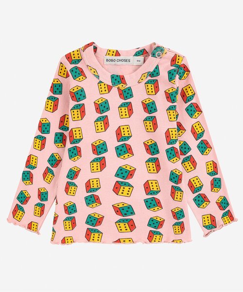 BOBO CHOSES(ボボショーズ)の「Dices長袖Tシャツ【ベビー】(その他ベビーウェア・キッズ・ピンク・90/80/70)」の1枚目の写真