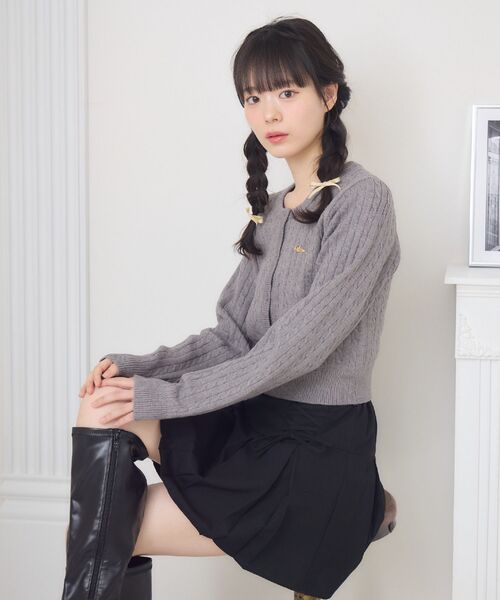 ems excite(エムズエキサイト)の「ケーブルNTカーデ(ニット/セーター・レディース・ダークグレー/レッド/キャメル/ダークブルー・FREE)」の7枚目の写真