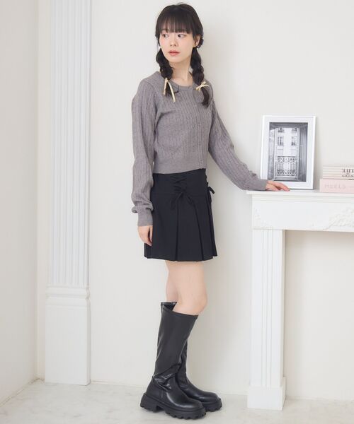 ems excite(エムズエキサイト)の「ケーブルNTカーデ(ニット/セーター・レディース・ダークグレー/レッド/キャメル/ダークブルー・FREE)」の9枚目の写真