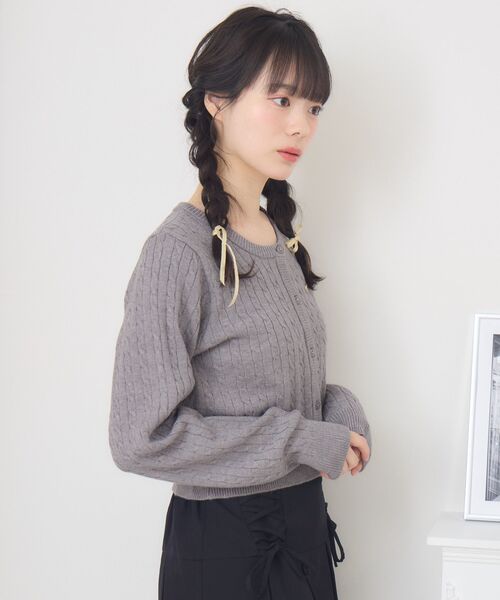 ems excite(エムズエキサイト)の「ケーブルNTカーデ(ニット/セーター・レディース・ダークグレー/レッド/キャメル/ダークブルー・FREE)」の13枚目の写真