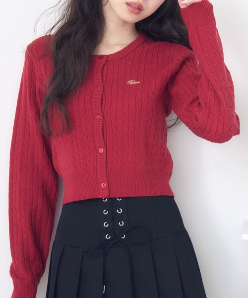 ems excite(エムズエキサイト)の「ケーブルNTカーデ(ニット/セーター・レディース・ダークグレー/レッド/キャメル/ダークブルー・FREE)」の4枚目の写真