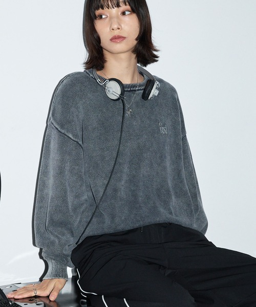 Anchor Smith（アンカー スミス）の「ヴィンテージ加工 スノーウォッシュ メタリックロゴクルーネックニット（ニット/セーター・レディース・グレイッシュベージュ/ブラック/ブラウン/チャコール/ワイン・L/M）」の17枚目の写真