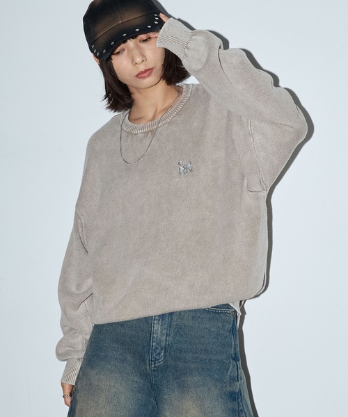 セール】ヴィンテージ加工 スノーウォッシュ メタリックロゴクルー