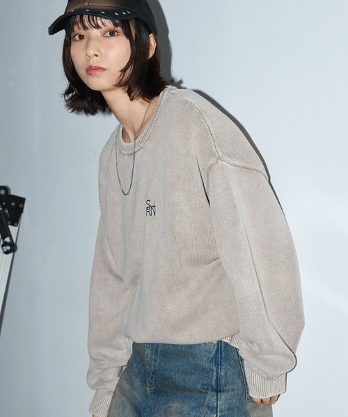 セール】ヴィンテージ加工 スノーウォッシュ メタリックロゴクルー