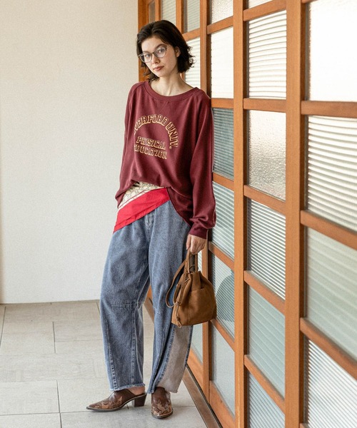 niko and...（ニコアンド）の「ボートネックカレッジプルオーバー（スウェット・レディース・ボルドー/ネイビー/ナチュラル・LARGE/MEDIUM）」の16枚目の写真