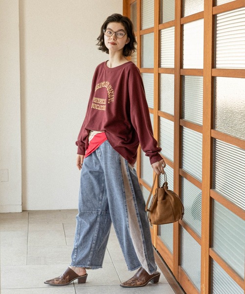 niko and...（ニコアンド）の「ボートネックカレッジプルオーバー（スウェット・レディース・ボルドー/ネイビー/ナチュラル・LARGE/MEDIUM）」の17枚目の写真