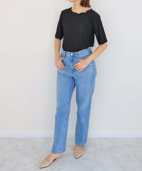 Bleu Bleuet（ブルーブルーエ）の「フラワーシアークルーネックTシャツ（Tシャツ/カットソー・レディース・アイボリー/ブラック/ブルー・FREE）」の21枚目の写真