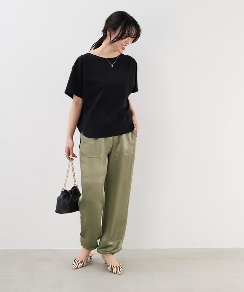 マイカアンドディール パラシュートパンツ カーキ クラッシュサテン