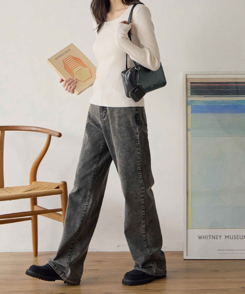 CHAN ME（チャンミ）の「スクエアネックリブニット（ニット/セーター・レディース・グレー/ベージュ/オフホワイト/ブラック・X-LARGE/LARGE/MEDIUM）」の13枚目の写真