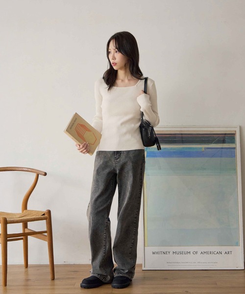 CHAN ME（チャンミ）の「スクエアネックリブニット（ニット/セーター・レディース・グレー/ベージュ/オフホワイト/ブラック・X-LARGE/LARGE/MEDIUM）」の11枚目の写真