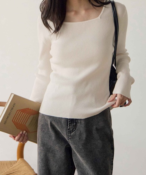 CHAN ME（チャンミ）の「スクエアネックリブニット（ニット/セーター・レディース・グレー/ベージュ/オフホワイト/ブラック・X-LARGE/LARGE/MEDIUM）」の12枚目の写真