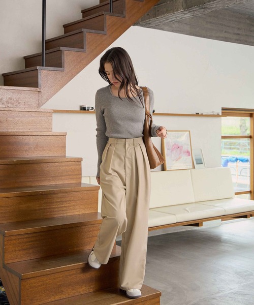 CHAN ME（チャンミ）の「スクエアネックリブニット（ニット/セーター・レディース・グレー/ベージュ/オフホワイト/ブラック・X-LARGE/LARGE/MEDIUM）」の15枚目の写真