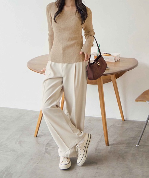 CHAN ME（チャンミ）の「スクエアネックリブニット（ニット/セーター・レディース・グレー/ベージュ/オフホワイト/ブラック・X-LARGE/LARGE/MEDIUM）」の8枚目の写真