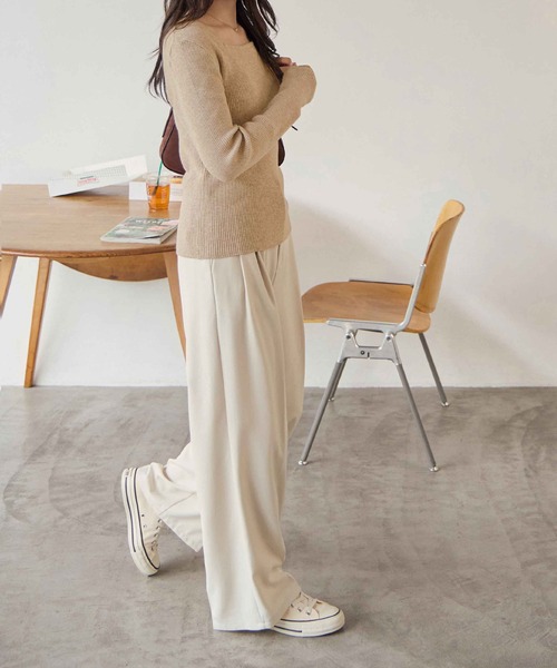 CHAN ME（チャンミ）の「スクエアネックリブニット（ニット/セーター・レディース・グレー/ベージュ/オフホワイト/ブラック・X-LARGE/LARGE/MEDIUM）」の9枚目の写真