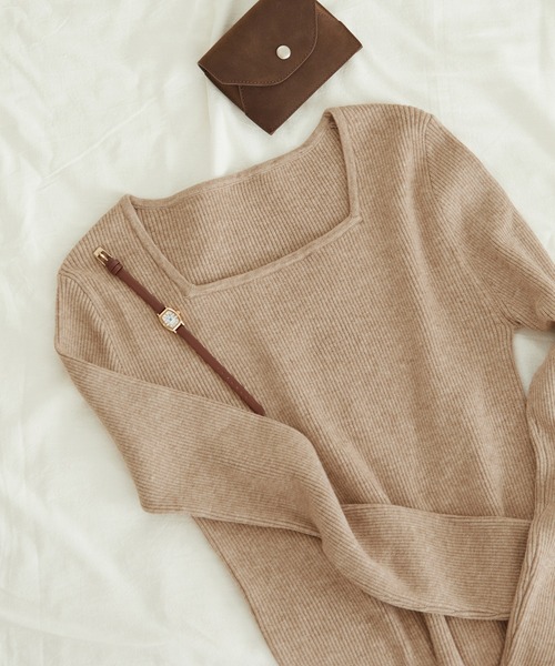 CHAN ME（チャンミ）の「スクエアネックリブニット（ニット/セーター・レディース・グレー/ベージュ/オフホワイト/ブラック・X-LARGE/LARGE/MEDIUM）」の19枚目の写真