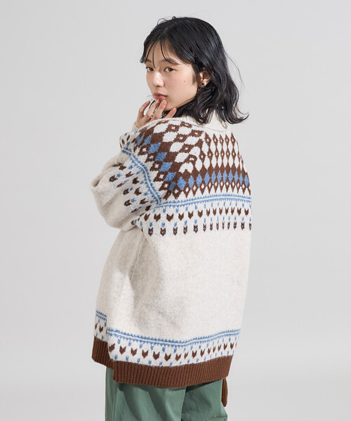 セール】ノルディック柄 ジップニット/襟付きニット（カーディガン