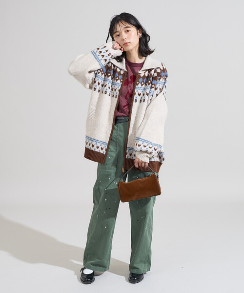 FREAK'S STORE(フリークスストア)の「ノルディック柄 ジップニット/襟付きニット(カーディガン/ボレロ・レディース・ブラウン/オフホワイト・フリ-)」の5枚目の写真