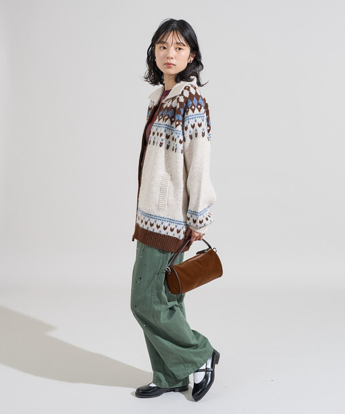 セール】ノルディック柄 ジップニット/襟付きニット（カーディガン