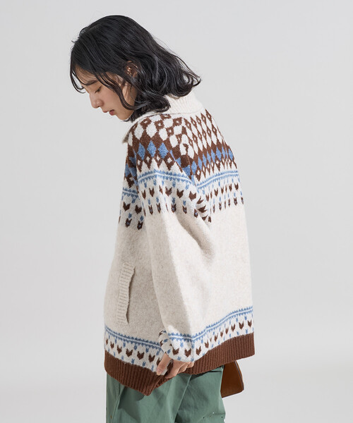 セール】ノルディック柄 ジップニット/襟付きニット（カーディガン