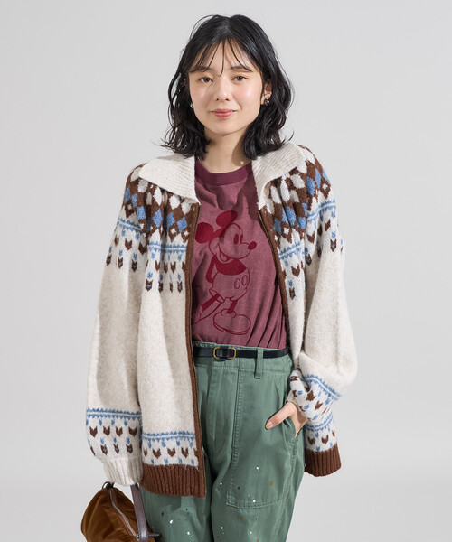 セール】ノルディック柄 ジップニット/襟付きニット（カーディガン