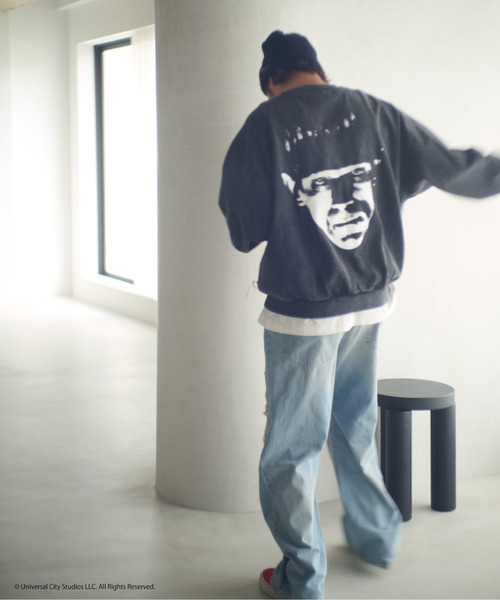 ADAM PATEK（アダムパテック）の「ADAMPATEK/Frankenstein face print crewneck/フランケンシュタインフェイスプリントコラボスウェット(AP2524018)（スウェット・レディース・ブラック/杢グレー・1/2）」の7枚目の写真