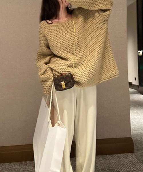 CADBURY（キャドバリー）の「ローゲージオーバーサイズニット（ニット/セーター・レディース・ピンク/グリーン/ホワイト/グレー/ベージュ・FREE）」の3枚目の写真