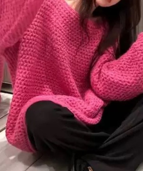 CADBURY（キャドバリー）の「ローゲージオーバーサイズニット（ニット/セーター・レディース・ピンク/グリーン/ホワイト/グレー/ベージュ・FREE）」の5枚目の写真