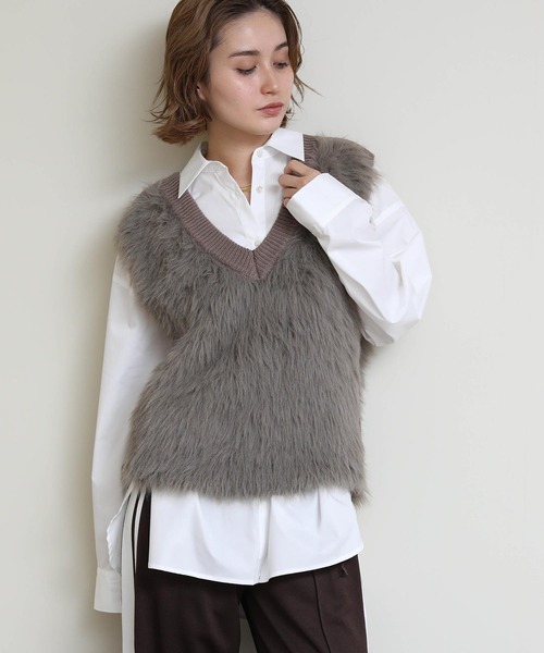 セール】ファー切替ベスト（ニット/セーター）｜Re Fiina（フィーナ