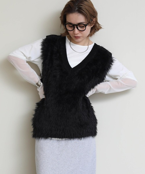セール】ファー切替ベスト（ニット/セーター）｜Re Fiina（フィーナ