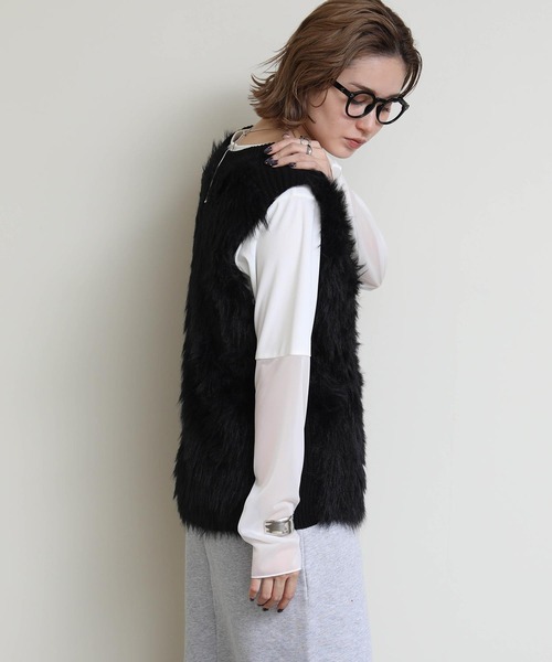 セール】ファー切替ベスト（ニット/セーター）｜Re Fiina（フィーナ
