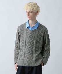 HARE | Vネックケーブルニットプルオーバー(HARE)(ニット/セーター)