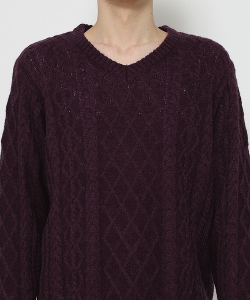 HARE（ハレ）の「Vネックケーブルニットプルオーバー(HARE)（ニット/セーター・メンズ・グレー/ブラック/パープル・FREE）」の17枚目の写真