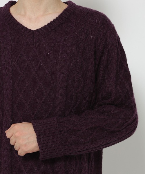 HARE（ハレ）の「Vネックケーブルニットプルオーバー(HARE)（ニット/セーター・メンズ・グレー/ブラック/パープル・FREE）」の18枚目の写真