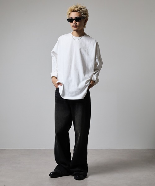 ATELANE(アテレーン)の「ATELANE 天竺×ブロード切替ロンTEE(Tシャツ/カットソー・メンズ・ブラック/オフホワイト/ブルー・M/L)」の11枚目の写真