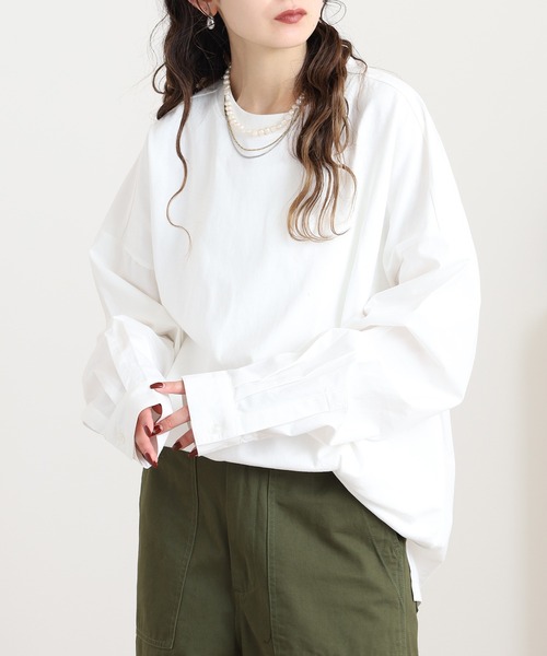 ATELANE(アテレーン)の「ATELANE 天竺×ブロード切替ロンTEE(Tシャツ/カットソー・メンズ・ブラック/オフホワイト/ブルー・M/L)」の5枚目の写真