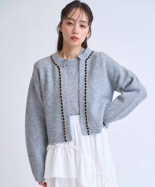 NOELA(ノエラ)の「【販路限定カラーあり】チェーンブレードニットアンサンブル(カーディガン/ボレロ・レディース・ベージュ/ブラック/オフホワイト/グレー・フリー)」の4枚目の写真