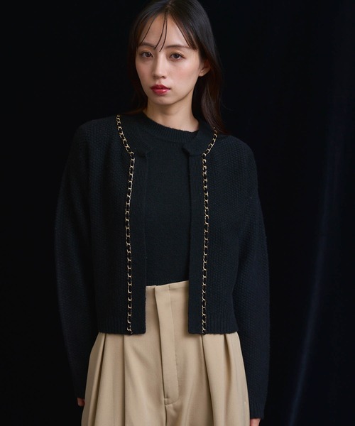NOELA(ノエラ)の「【販路限定カラーあり】チェーンブレードニットアンサンブル(カーディガン/ボレロ・レディース・ベージュ/ブラック/オフホワイト/グレー・フリー)」の3枚目の写真