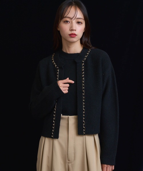 NOELA(ノエラ)の「【販路限定カラーあり】チェーンブレードニットアンサンブル(カーディガン/ボレロ・レディース・ベージュ/ブラック/オフホワイト/グレー・フリー)」の5枚目の写真