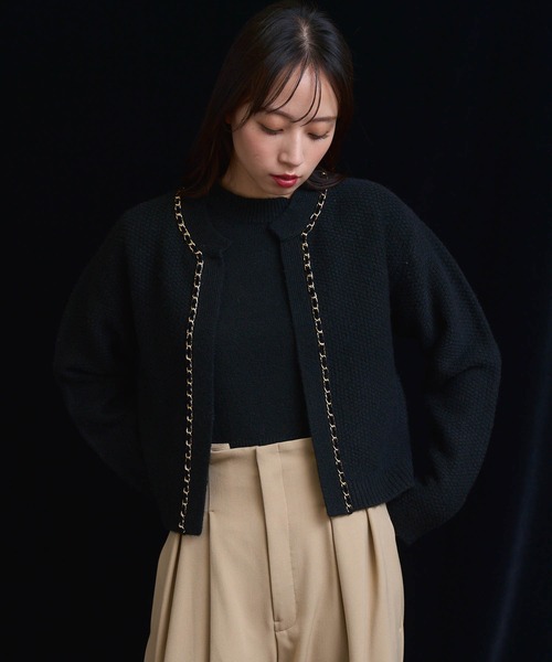 NOELA(ノエラ)の「【販路限定カラーあり】チェーンブレードニットアンサンブル(カーディガン/ボレロ・レディース・ベージュ/ブラック/オフホワイト/グレー・フリー)」の6枚目の写真