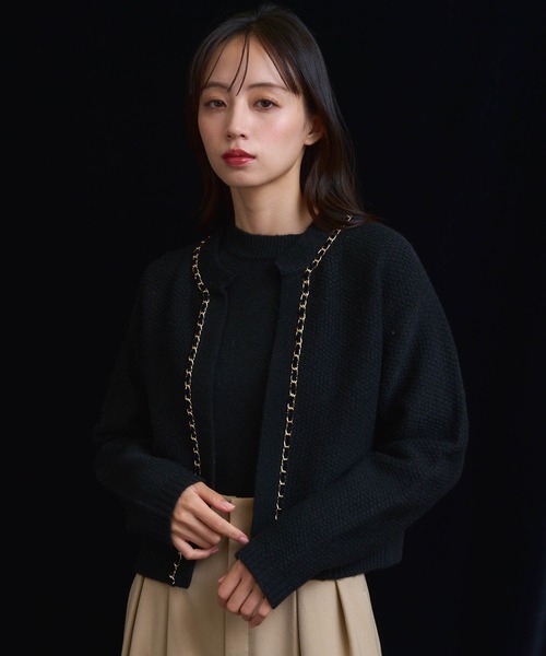 NOELA(ノエラ)の「【販路限定カラーあり】チェーンブレードニットアンサンブル(カーディガン/ボレロ・レディース・ベージュ/ブラック/オフホワイト/グレー・フリー)」の8枚目の写真