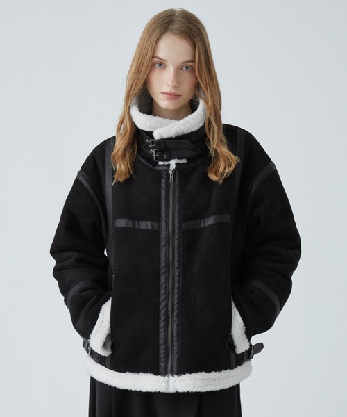 VELNUS】B-3 high neck design fleece-lined faux shearling jacket/B