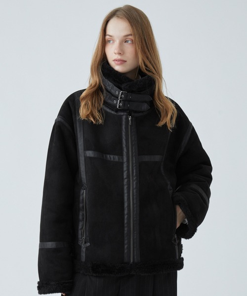 MISTRAL フランス製 リアル ムートン トーク　防寒　羊革　黒　未使用品 CLEL】Reversible Fake Mouton jacket / リバーシブルフェイクムートン