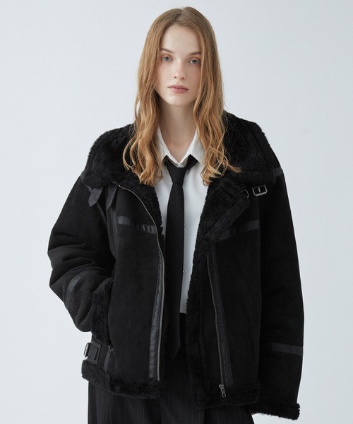 VELNUS】B-3 high neck design fleece-lined faux shearling jacket/B