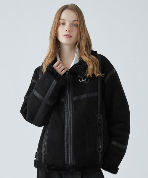 VELNUS（ベルナス）の「【VELNUS】B-3 high neck design fleece-lined faux shearling jacket/Ｂ-3ハイネックデザイン 裏ボアフェイクムートンジャケット（ムートンコート・メンズ・ホワイト/ブラック・L/S/M）」の8枚目の写真