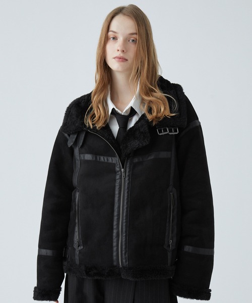 VELNUS（ベルナス）の「【VELNUS】B-3 high neck design fleece-lined faux shearling jacket/Ｂ-3ハイネックデザイン 裏ボアフェイクムートンジャケット（ムートンコート・メンズ・ホワイト/ブラック・L/S/M）」の7枚目の写真