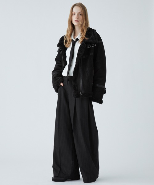 VELNUS（ベルナス）の「【VELNUS】B-3 high neck design fleece-lined faux shearling jacket/Ｂ-3ハイネックデザイン 裏ボアフェイクムートンジャケット（ムートンコート・メンズ・ホワイト/ブラック・L/S/M）」の16枚目の写真