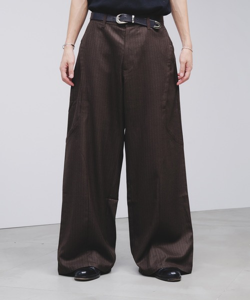 セール】Side Layered Pinstripe Wide Slacks / サイドレイヤードピン