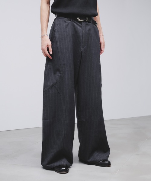 セール】Side Layered Pinstripe Wide Slacks / サイドレイヤードピン